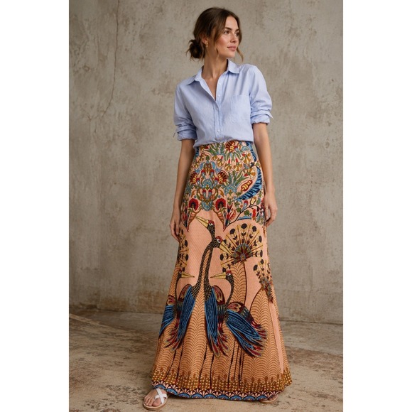 Farm Rio For Anthropologie Dresses & Skirts - FARM Rio Peach Floral Maxi Skirt with Blue & Green Accents